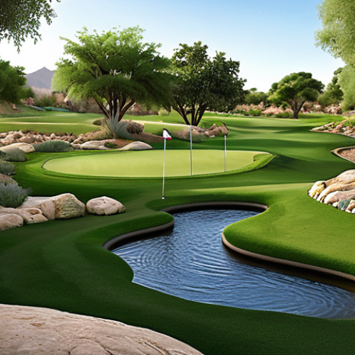 Home 13 **
Lush green golf course, eco-friendly design, integrating seamlessly with nature. Focus on water conservation: efficient irrigation, recycled water features. Native plants, minimal chemical use. Serene and sustainable golf oasis.
**